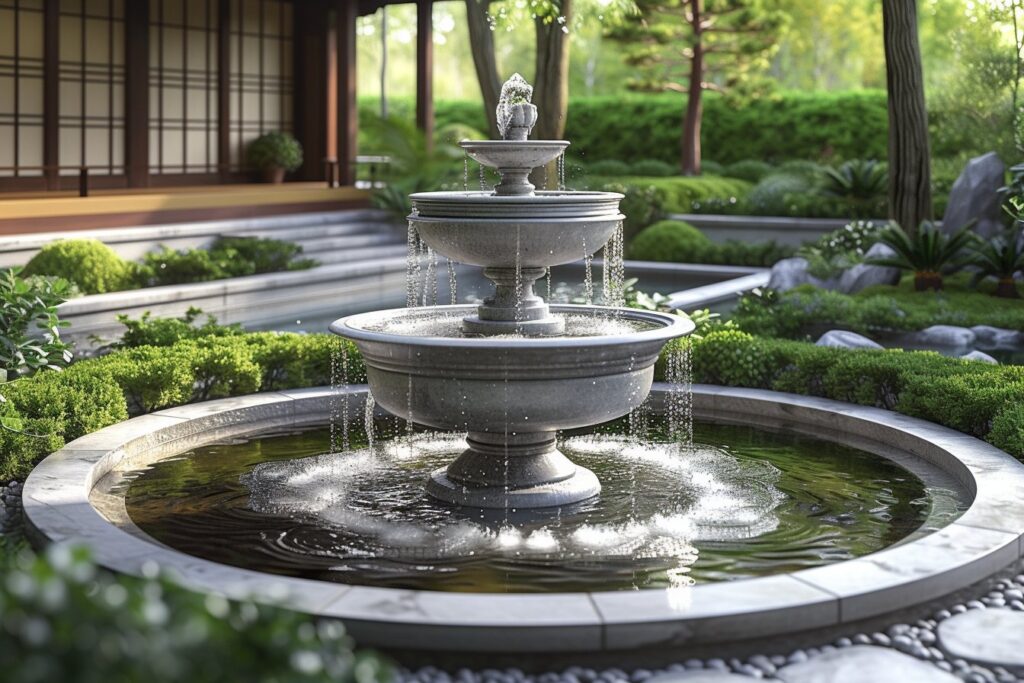 Intégration des fontaines dans les jardins de style japonais
