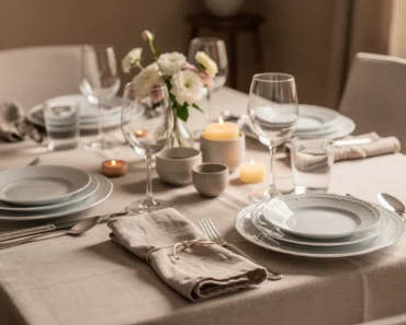 Comment réussir une décoration de table avec une nappe enduite beige